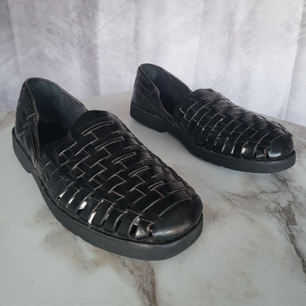 Sunsteps Hand Woven Leather Fisherman Huarache Sandals Black Size 10 Mens
